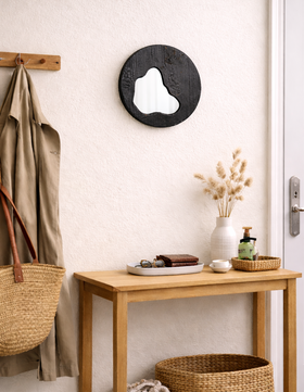 miroir bois brul&eacute; noir asym&eacute;trique elementti